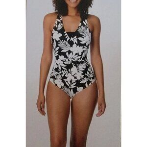 Lands End Black White One Piece Bathing suits size XXL Slimming Tummy control
